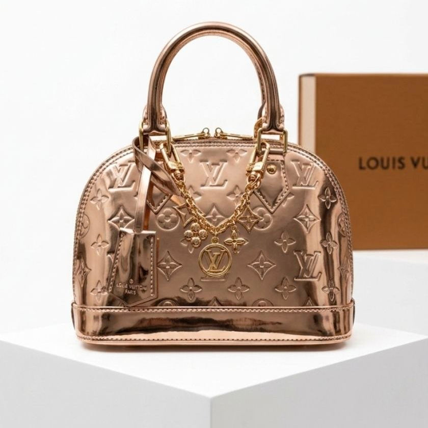 Louis Vuitton Alma Metallic Handbag with Monogram Chain 👜✨💎