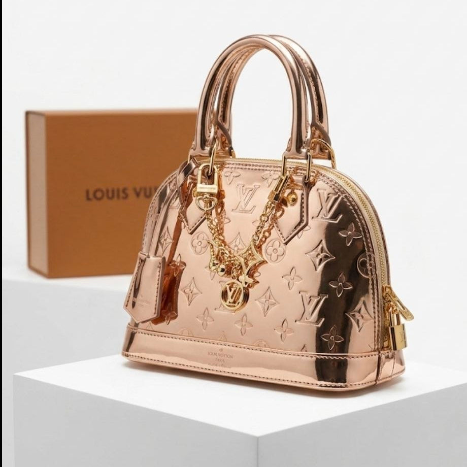 Louis Vuitton Alma Metallic Handbag with Monogram Chain 👜✨💎