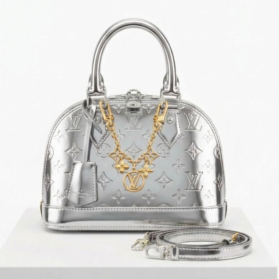 Louis Vuitton Alma Metallic Handbag with Monogram Chain 👜✨💎