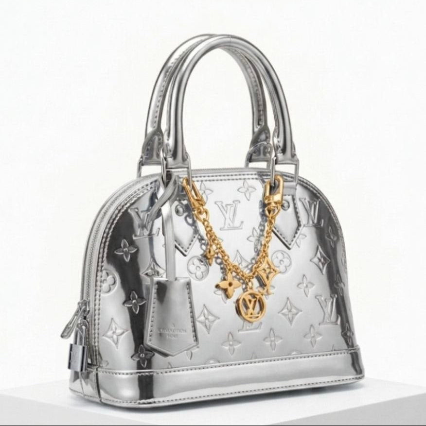 Louis Vuitton Alma Metallic Handbag with Monogram Chain 👜✨💎