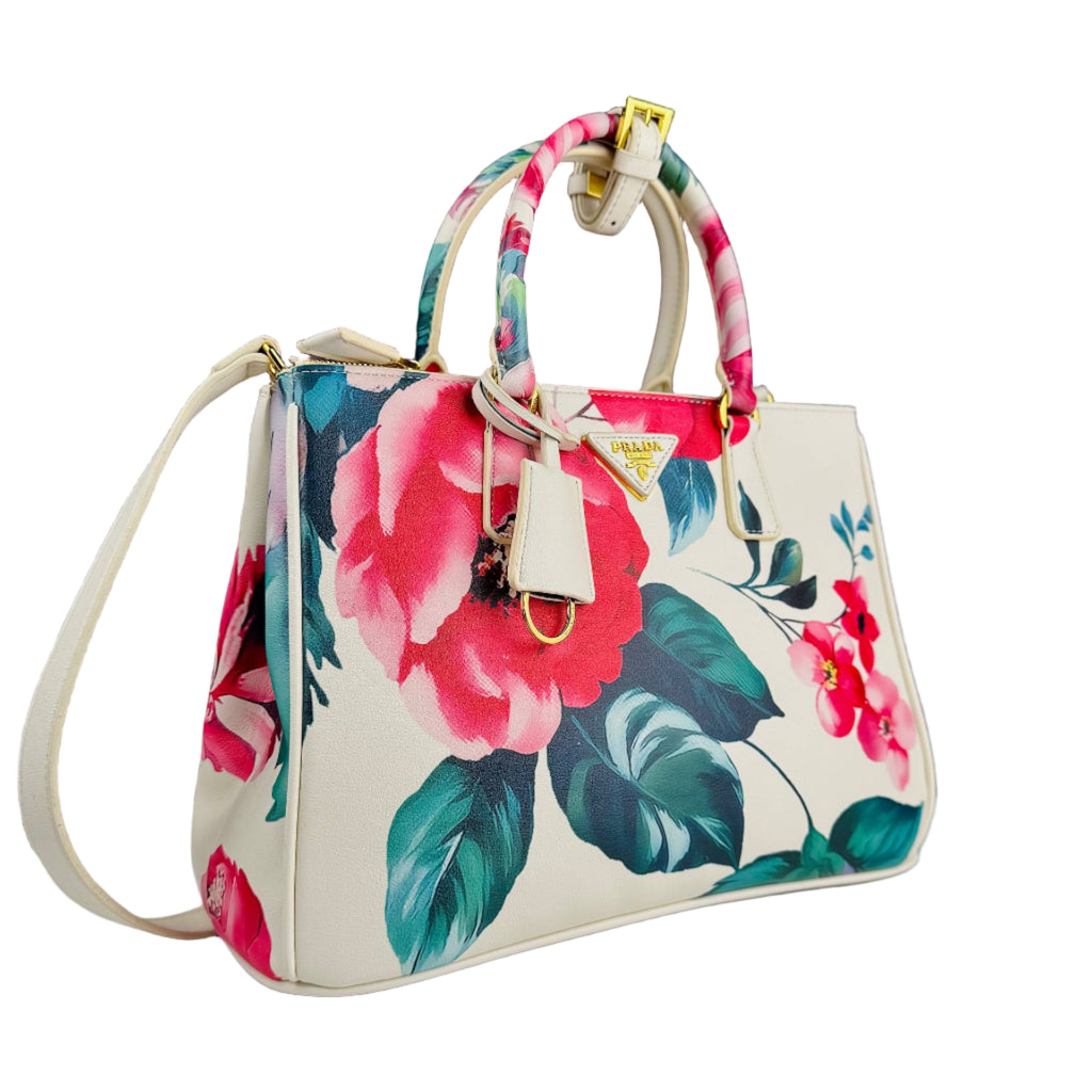 Prada Saffiano Floral-Print Double-Handle Tote Bag 🌸🌹👜