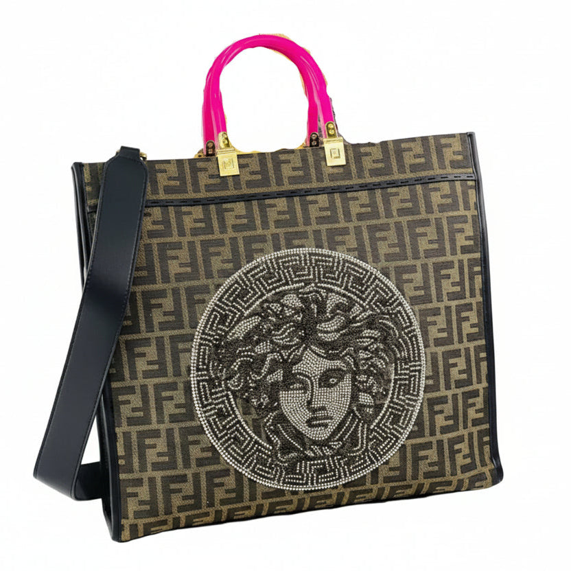 Fendi x Versace Fendace Sunshine Tote Bag with Medusa Crystal Logo 👜✨💖