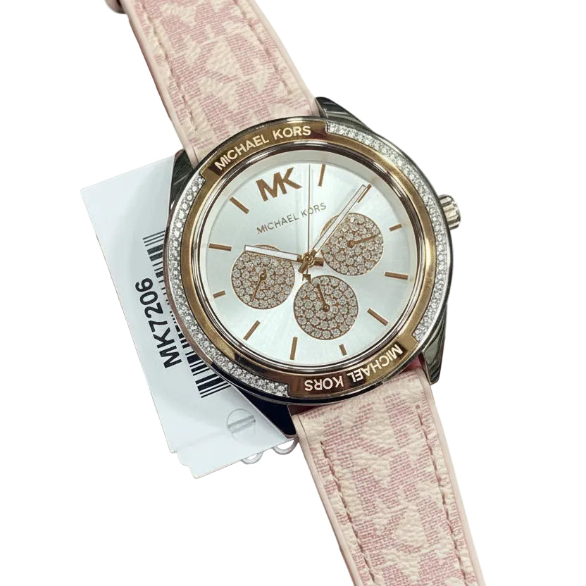 Michael Kors Ritz Silver and Rose Gold Chronograph Watch with Pink Logo Strap ⌚✨💖