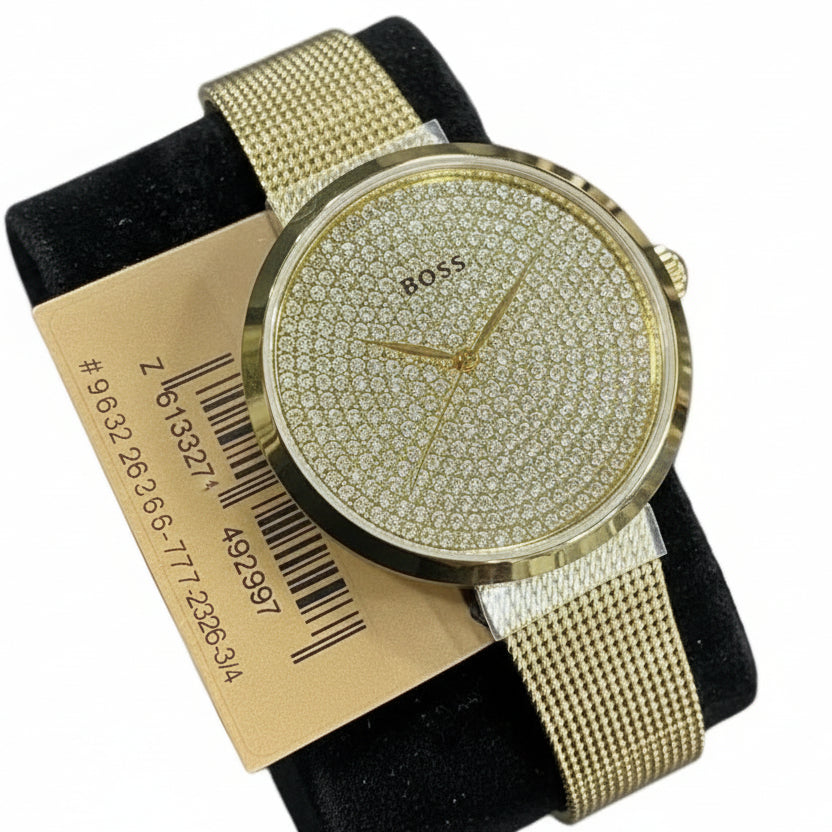 BOSS Crystal Pavé Mesh Bracelet Watch ✨ ⌚ 💛