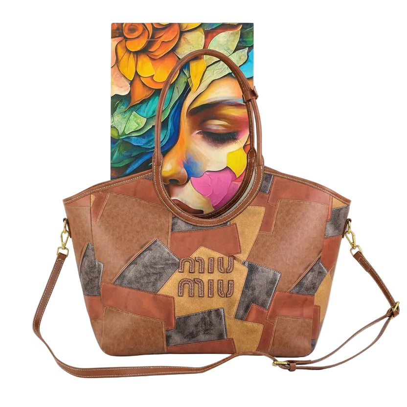 Miu Miu Patchwork Leather Tote Bag with Logo Detailing 👜✨🤎