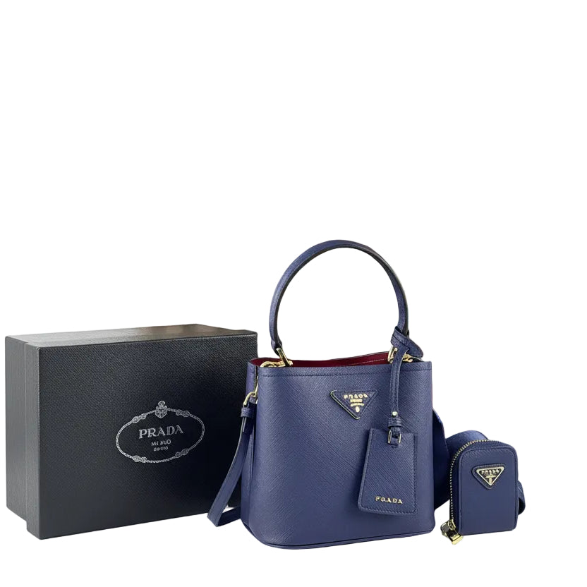 Prada Saffiano Leather Bucket Bag with Matching Pouch 👜✨💙