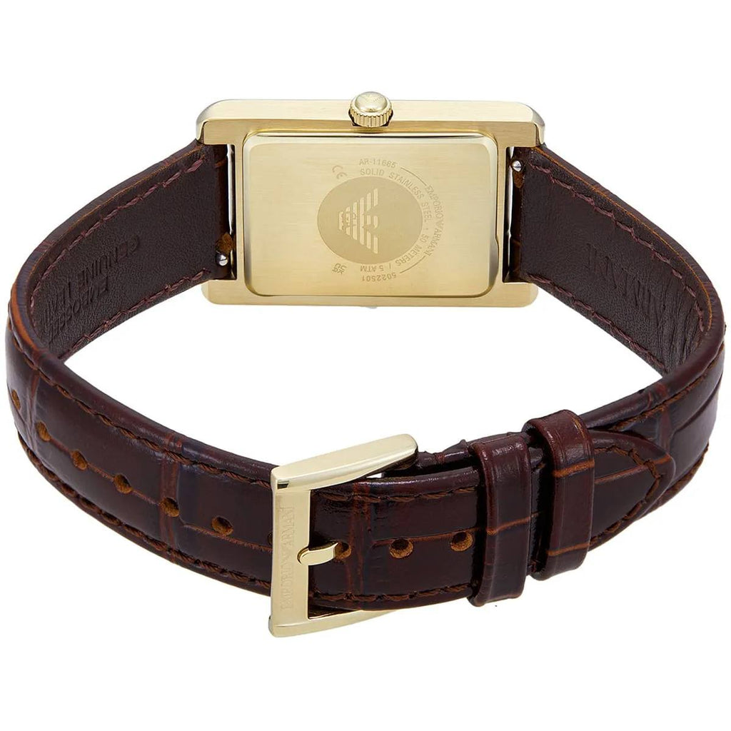 Emporio Armani Gold Rectangular Watch with Brown Leather Strap ⌚✨💼