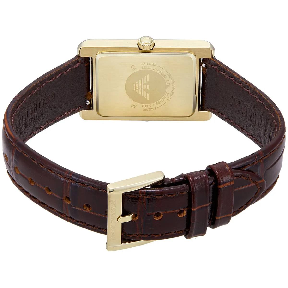 Emporio Armani Gold Rectangular Watch with Brown Leather Strap ⌚✨💼