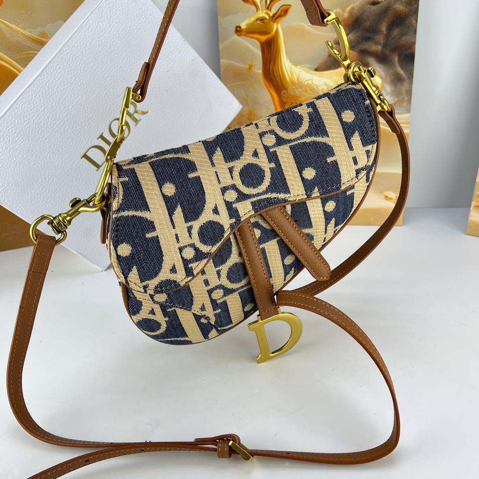 Christian Dior Oblique Saddle Bag in Blue Denim with Tan Leather Accents 👜✨💙