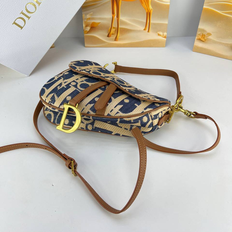 Christian Dior Oblique Saddle Bag in Blue Denim with Tan Leather Accents 👜✨💙
