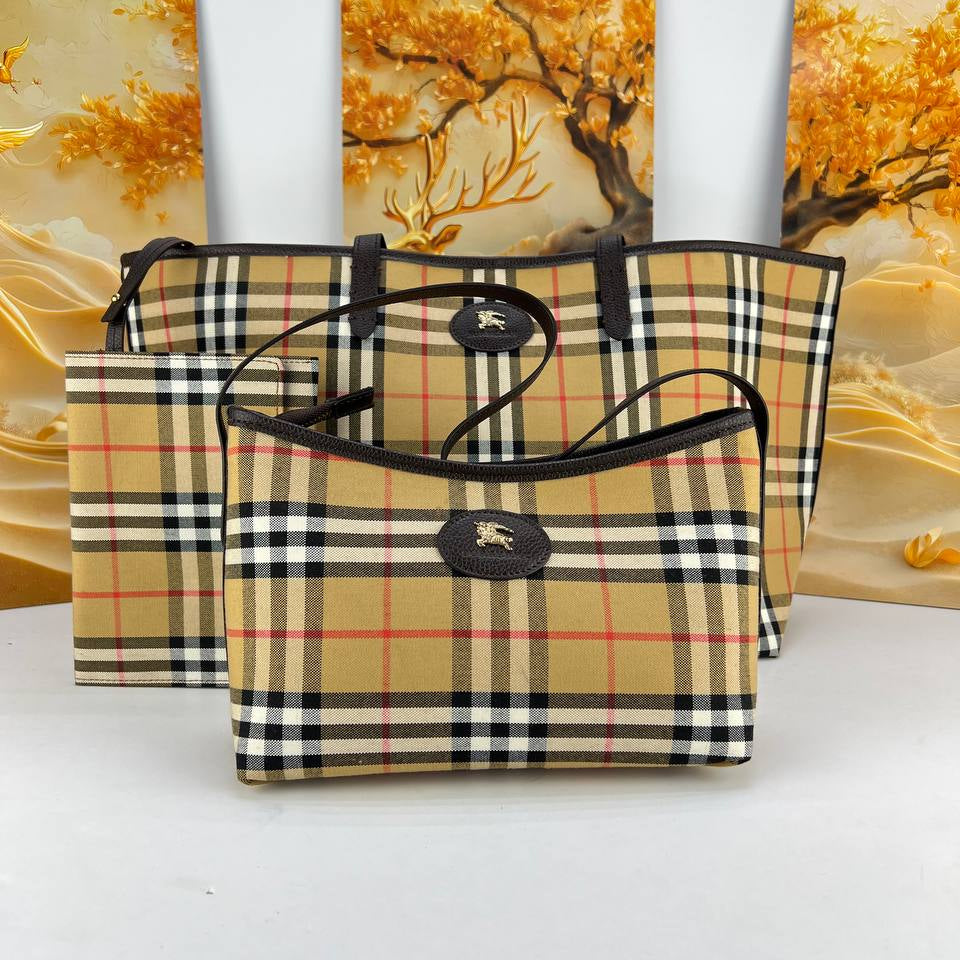 Burberry Vintage Check 3-in-1 Handbag Set with Equestrian Knight Design 👜✨🍂