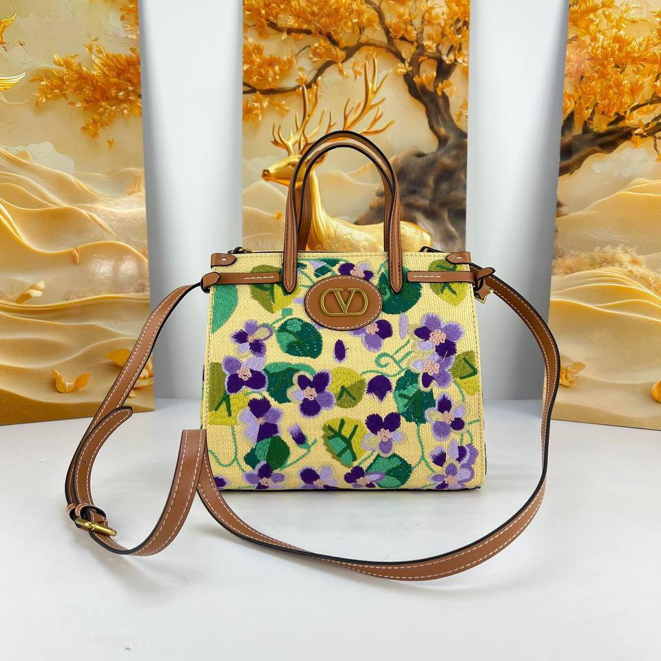 Valentino Garavani VLogo Signature Small Raffia Tote Bag with Floral Embroidery 🍒🌸✨