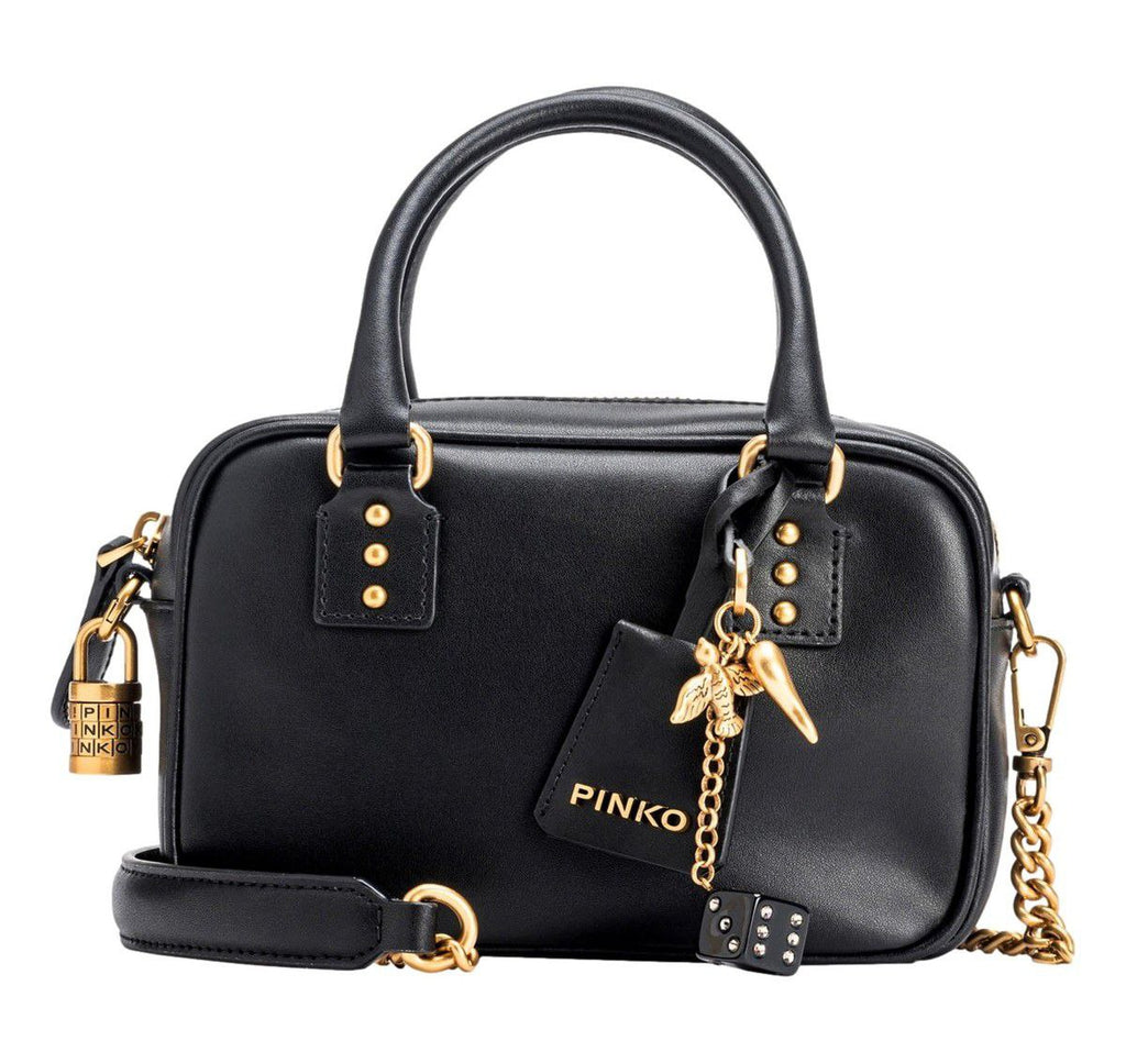 PINKO Black Leather Mini Bowling Bag with Gold Charms 👜✨🎲