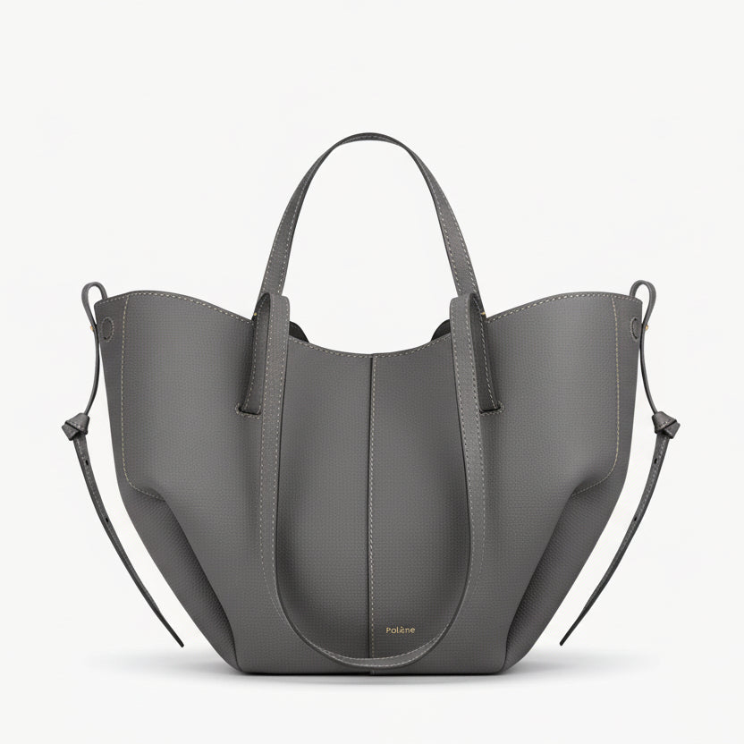 Polène Cyme Textured Leather Tote Bag in Slate Gray 🐨 👜 ✨