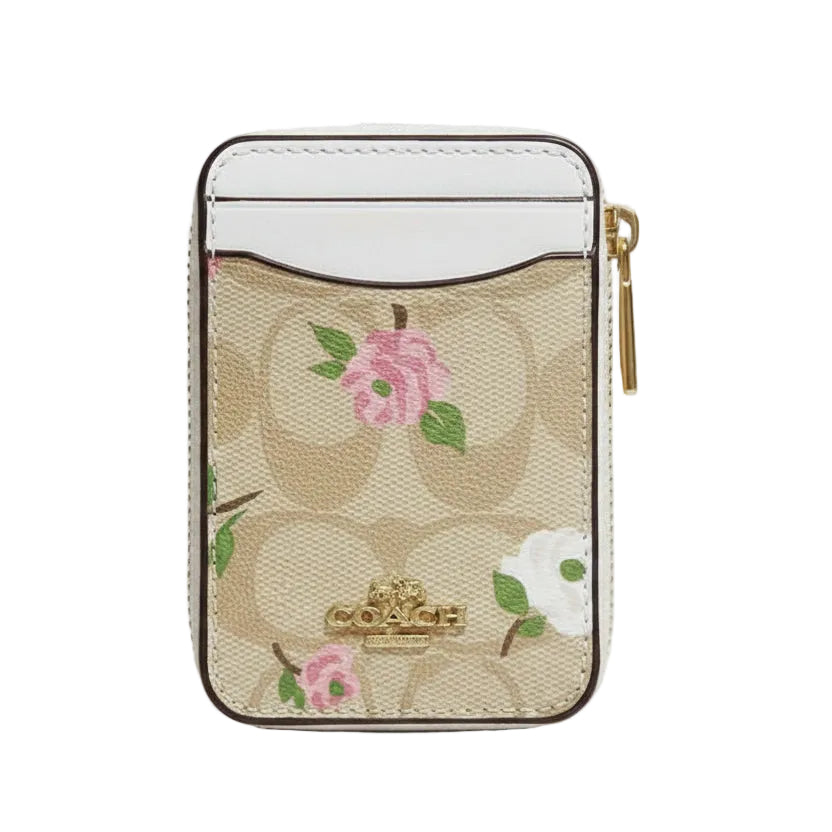 Coach Signature Canvas Zip Card Case with Rose Print 🌸👜✨