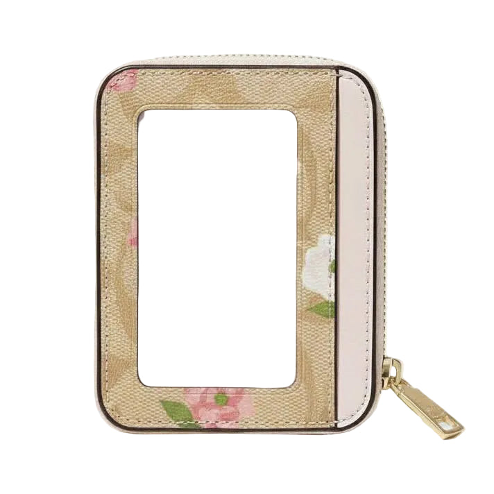 Coach Signature Canvas Zip Card Case with Rose Print 🌸👜✨