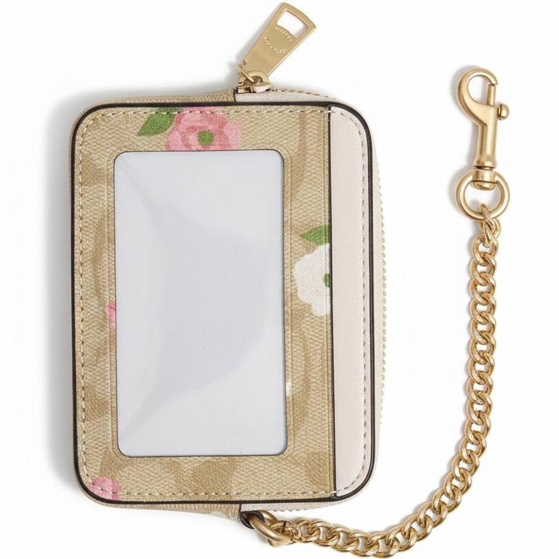 Coach Signature Canvas Zip Card Case with Rose Print 🌸👜✨