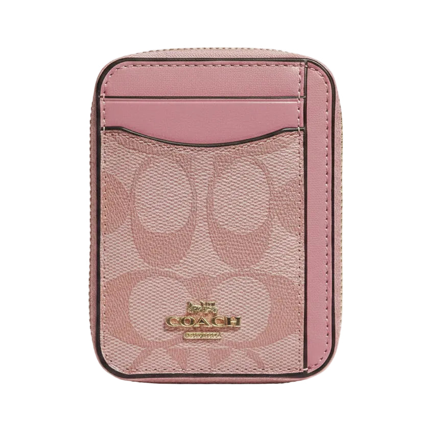 Coach Zip Around Card Case in Signature Canvas and Pink Leather 🌸💖👜