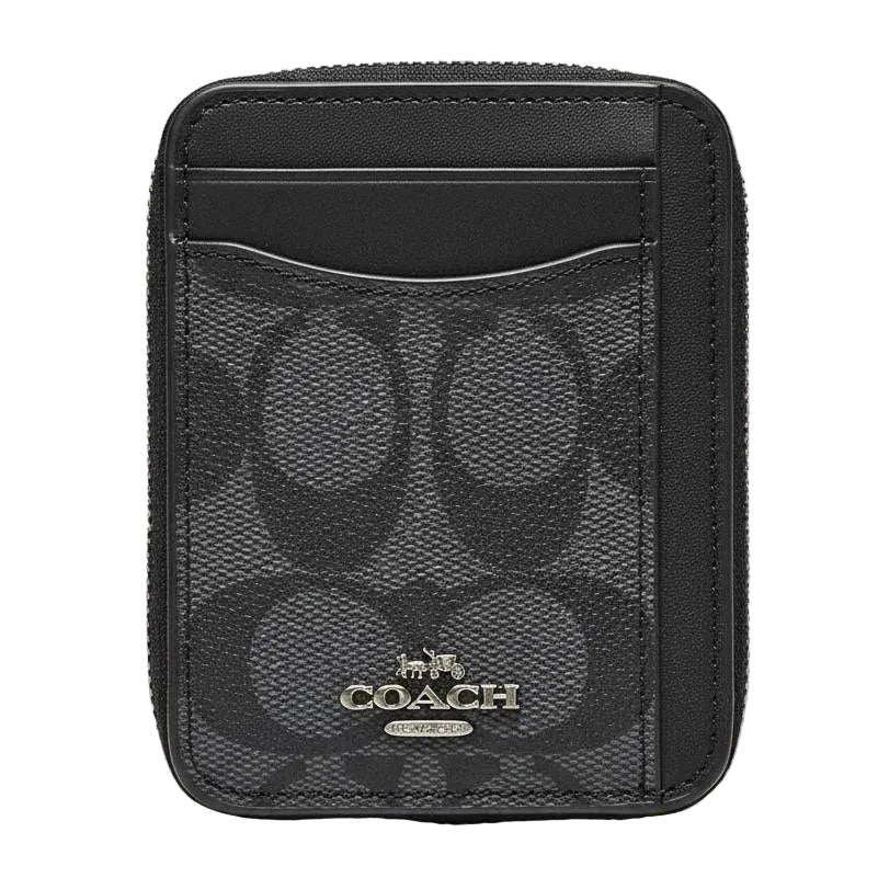 Coach Signature Zip Card Case in Charcoal and Black 💼🖤✨
