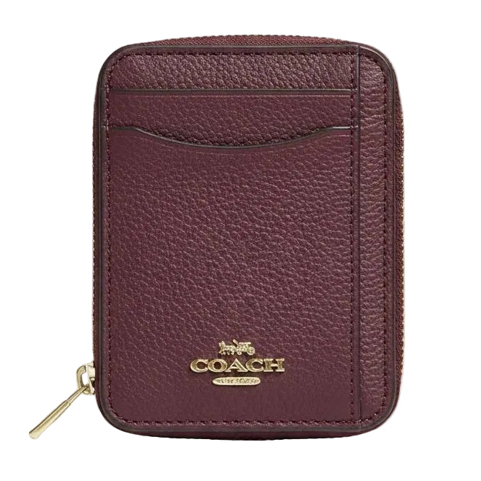 Coach Zip Around Card Case in Deep Berry Leather 👛 ✨ 🍷