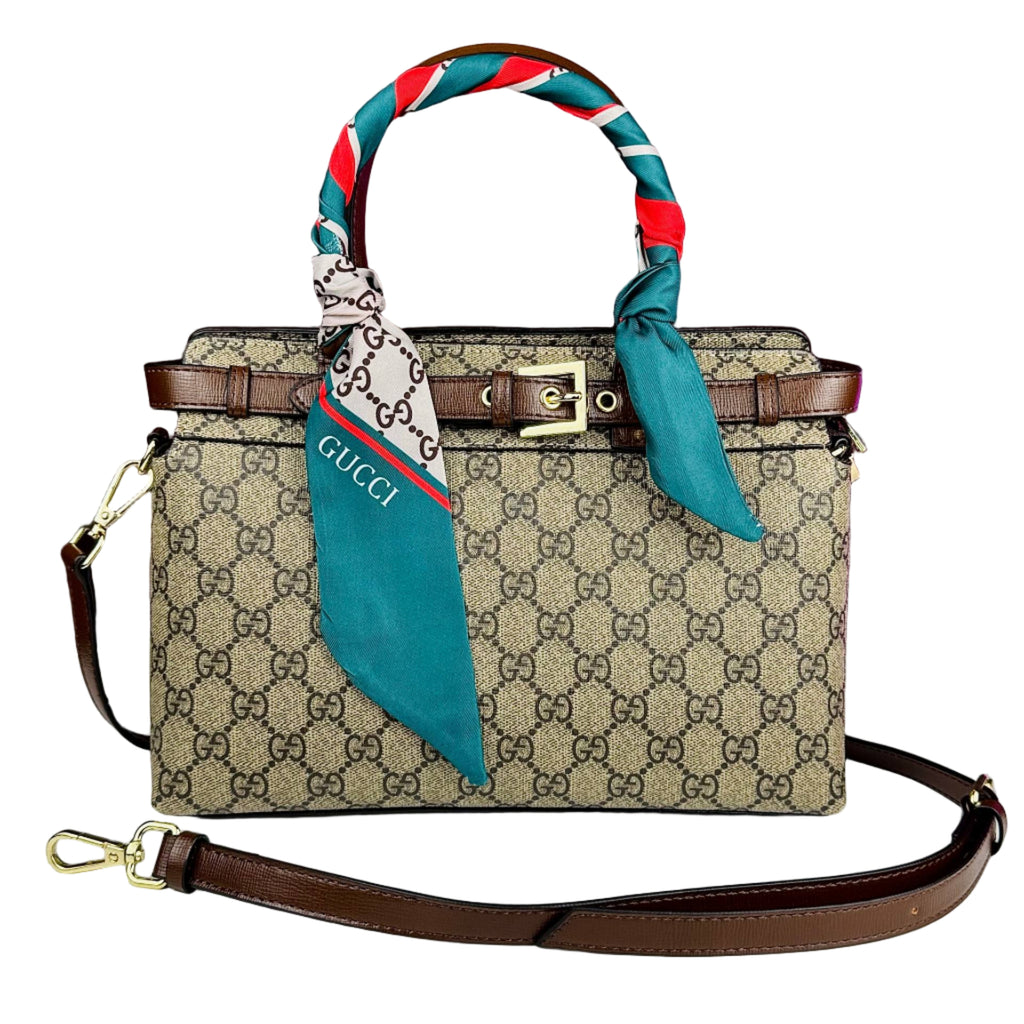 👜 Luxurious Gucci GG Supreme Top Handle Bag with Silk Scarf Accent 🤎✨