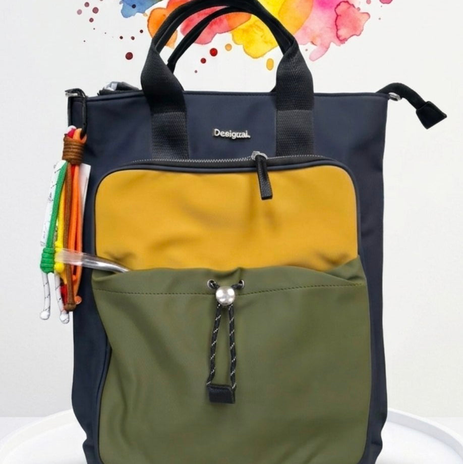 Desigual Color Block Convertible Backpack Tote 🎒✨🌈