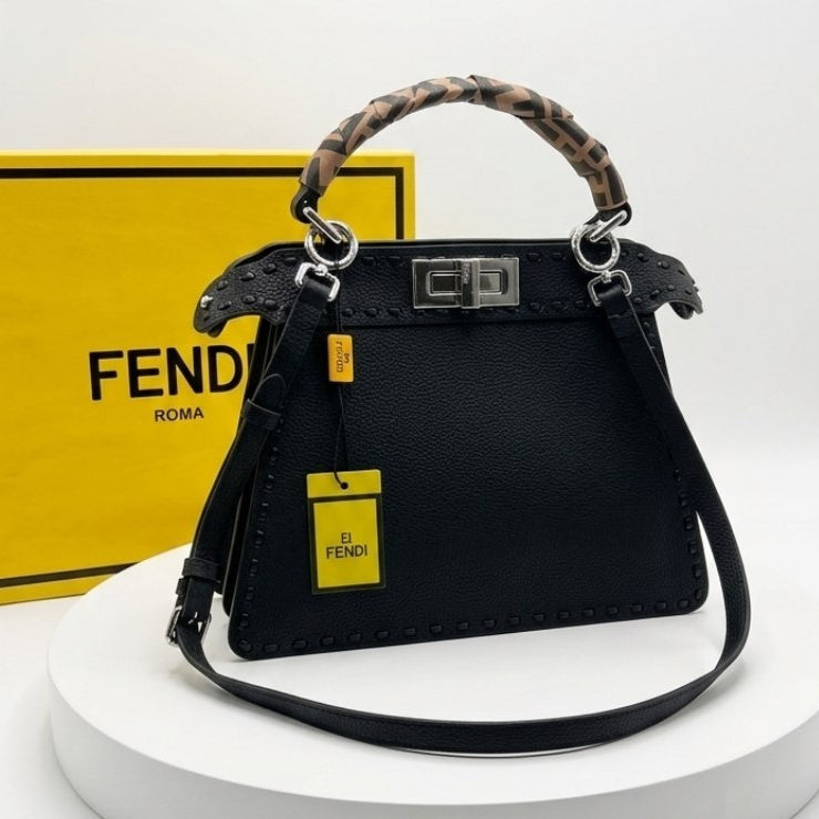 Fendi Peekaboo ISeeU Leather Handbag with Wrapped Scarf Handle 👜✨🤍