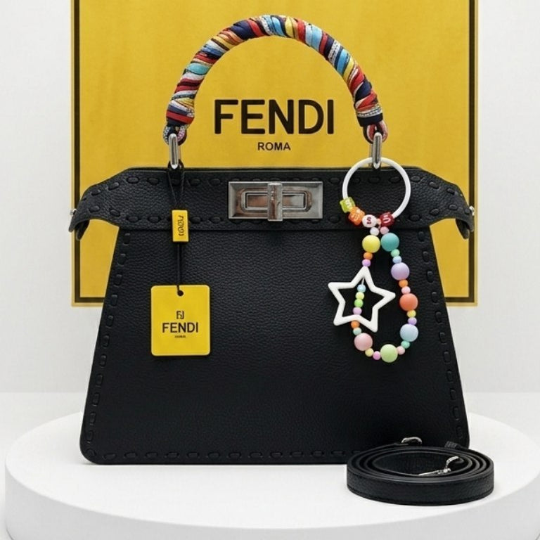 Fendi Peekaboo ISeeU Leather Handbag with Wrapped Scarf Handle 👜✨🤍