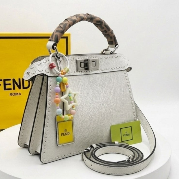 Fendi Peekaboo ISeeU Leather Handbag with Wrapped Scarf Handle 👜✨🤍