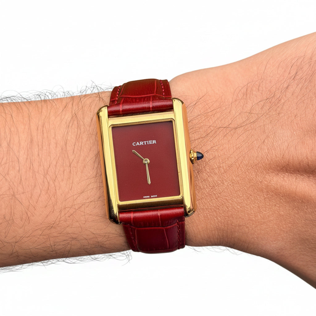 Cartier Tank Louis Burgundy Dial Gold Watch ⌚️✨🍷