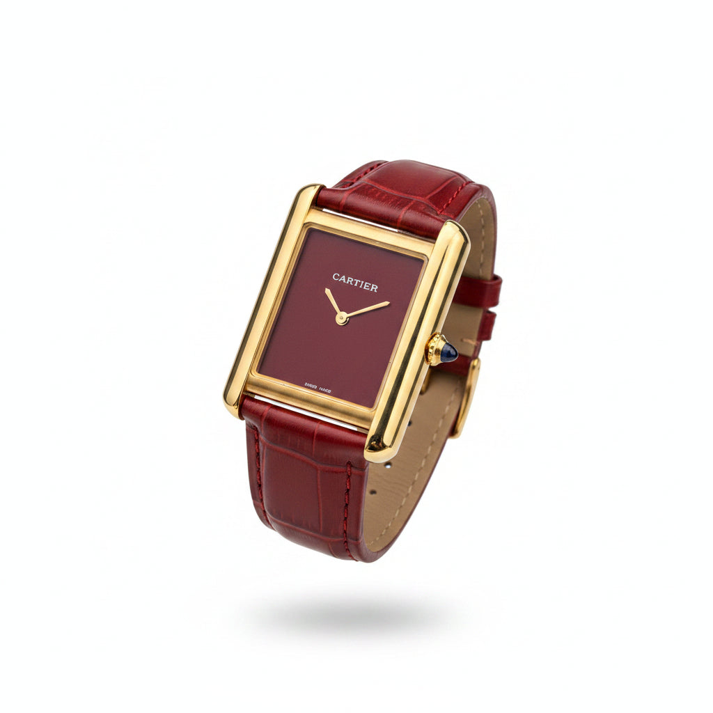 Cartier Tank Louis Burgundy Dial Gold Watch ⌚️✨🍷