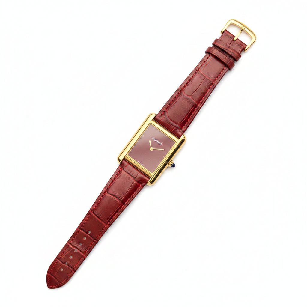 Cartier Tank Louis Burgundy Dial Gold Watch ⌚️✨🍷
