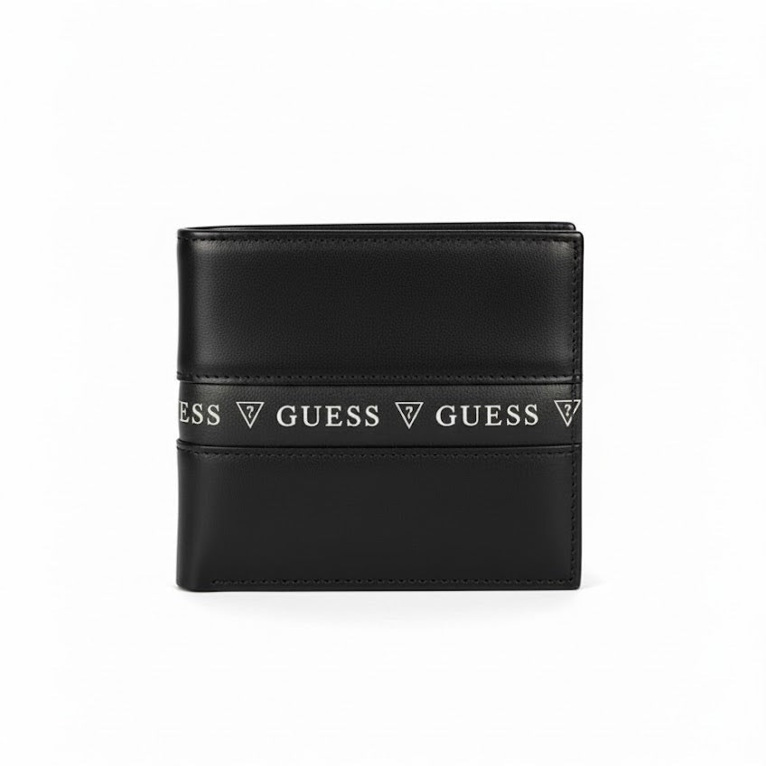 GUESS Black Bifold Wallet with Logo Stripe Detailing ⚫️💲🔼