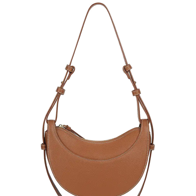 Poléné Half-Moon Saddle Bag in Brown Canvas and Leather 🌙🤎🧵