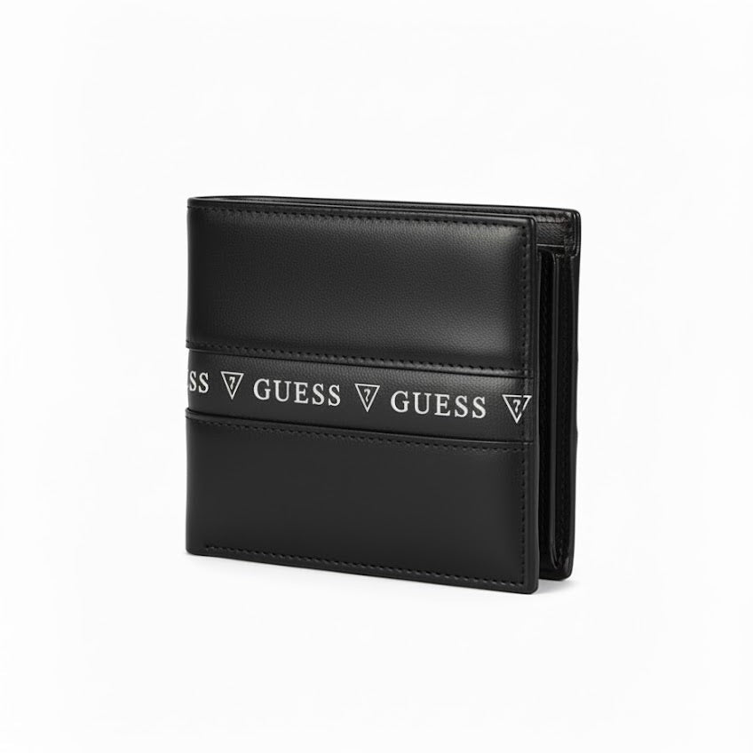 GUESS Black Bifold Wallet with Logo Stripe Detailing ⚫️💲🔼