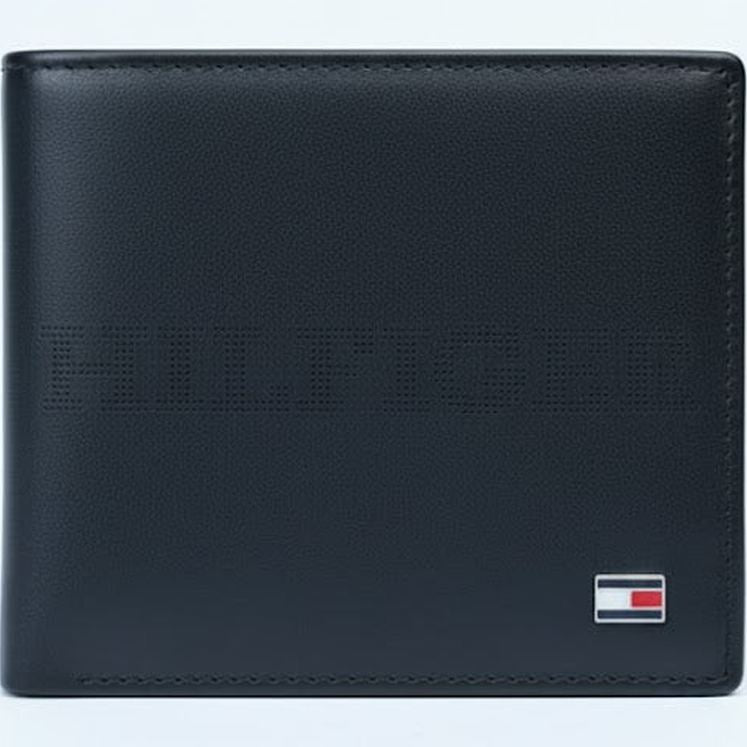 Tommy Hilfiger Black Perforated Logo Bi-Fold Wallet 💼⚫️🗽