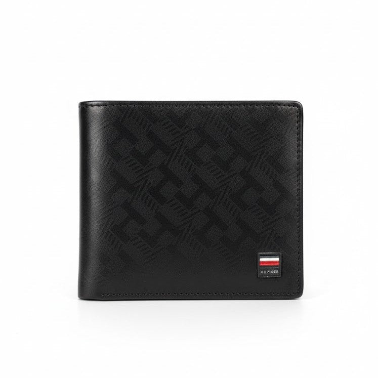 Tommy Hilfiger Black Monogram Embossed Bi-Fold Wallet 💼🖤🗽