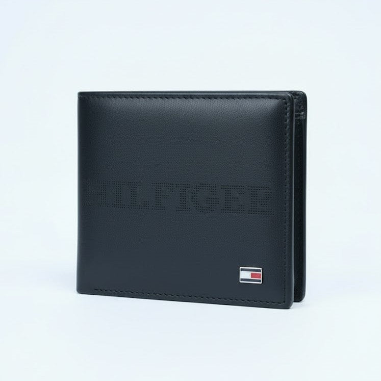 Tommy Hilfiger Black Perforated Logo Bi-Fold Wallet 💼⚫️🗽