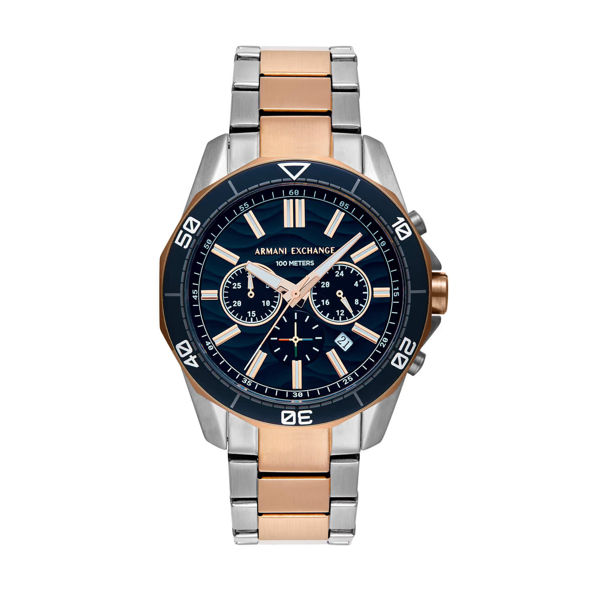 Armani Exchange Men's Chronograph Two-Tone Blue & Rose Gold Dive Watch 🌊💙🔥