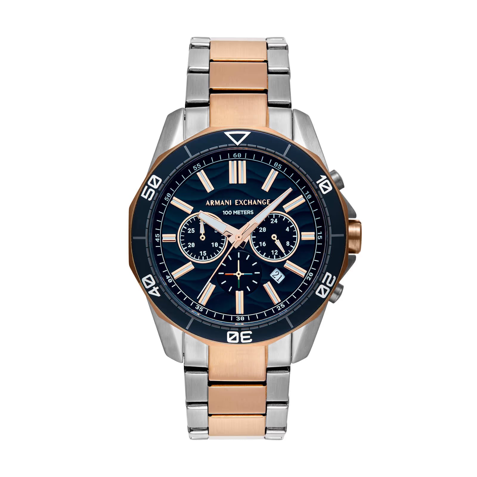Armani Exchange Men's Chronograph Two-Tone Blue & Rose Gold Dive Watch 🌊💙🔥