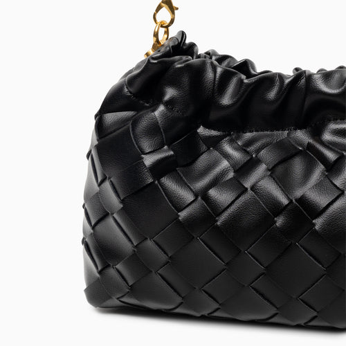⚫ Black Woven Leather Shoulder Bag with Gold Chain 🌟