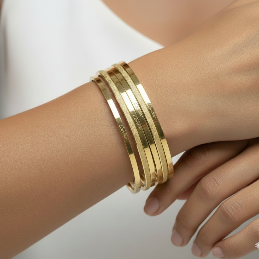 Cartier-Style Stacked Golden Dual-Texture Bangles Set 👑✨🌟