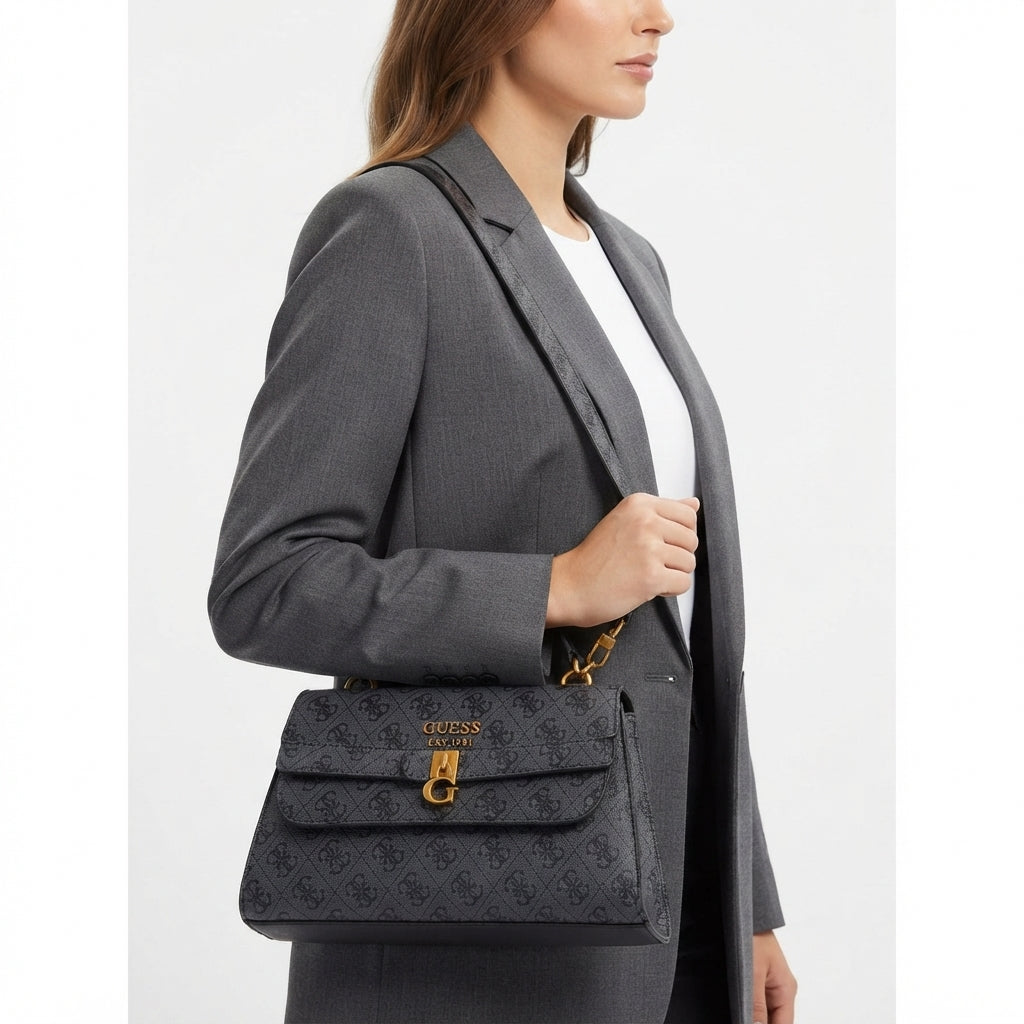 Guess Signature Logo Hardware Handbag with Detachable Strap