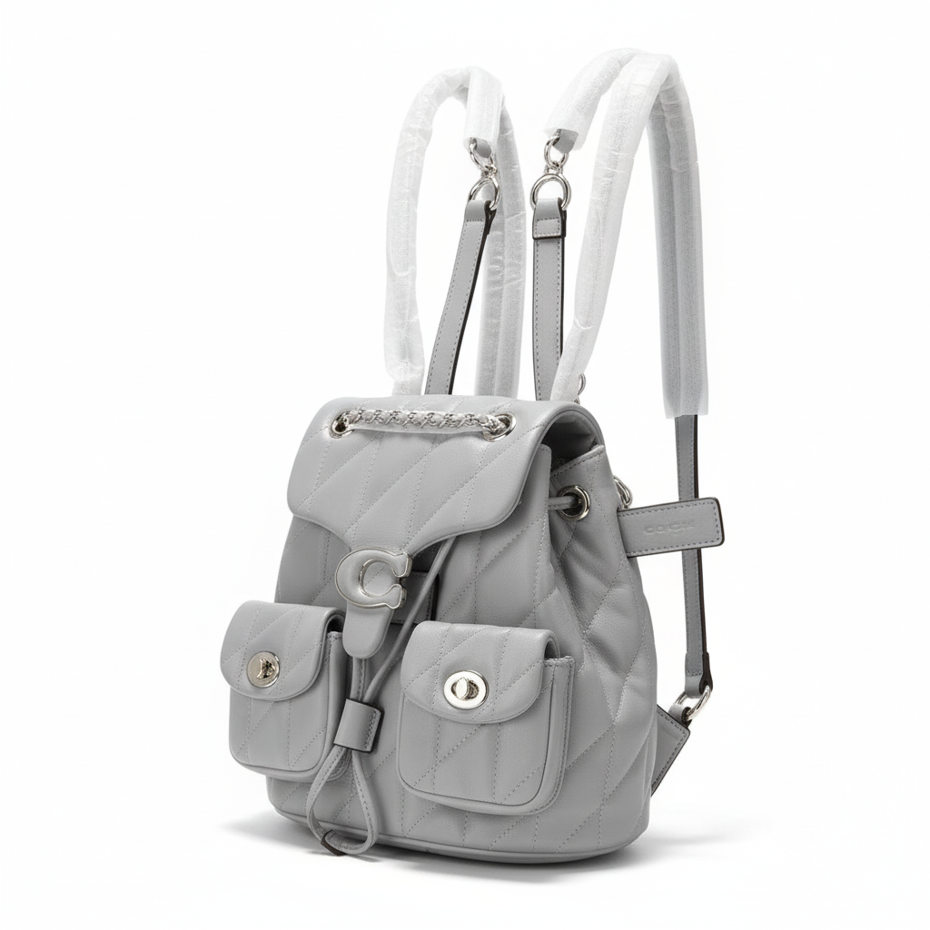 🎒 COACH Leather Mini Backpack Quilted Grey Silver Hardware 🤍⛓️✨