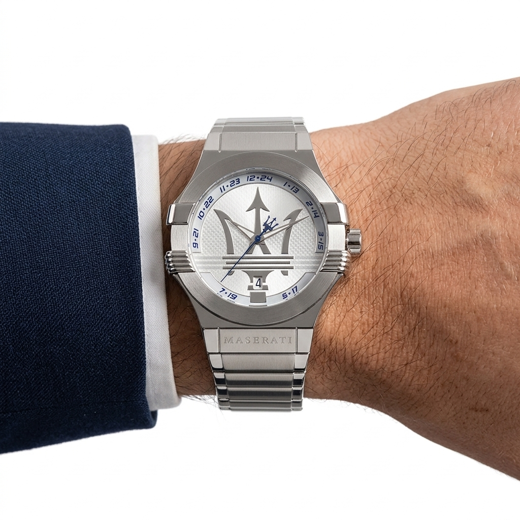 Maserati Potenza Silver-Tone Men's Watch ⌚🏎️