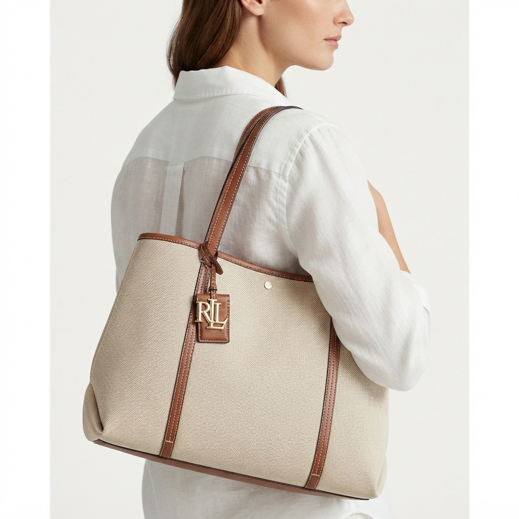 Ralph Lauren Canvas and Leather Large Tote Bag