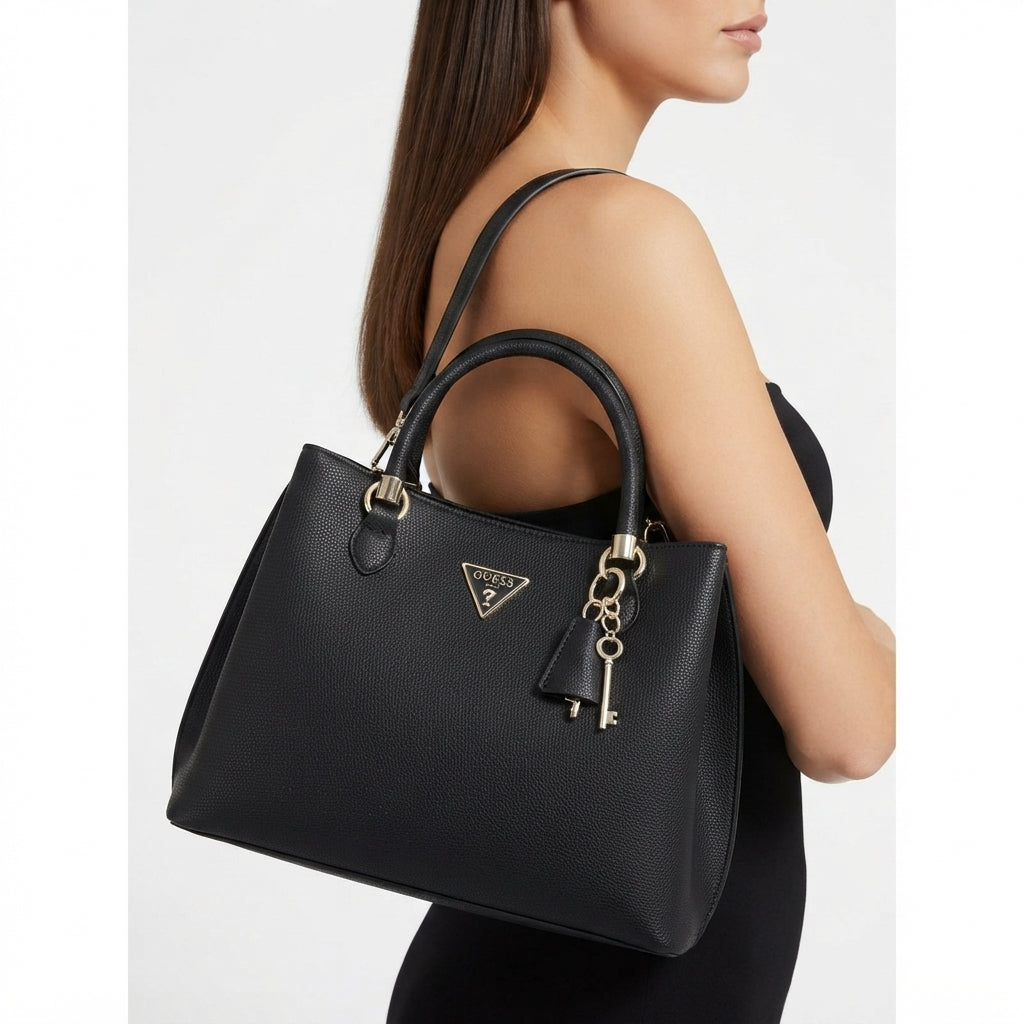 Guess Textured White Handbag with Silver Hardware