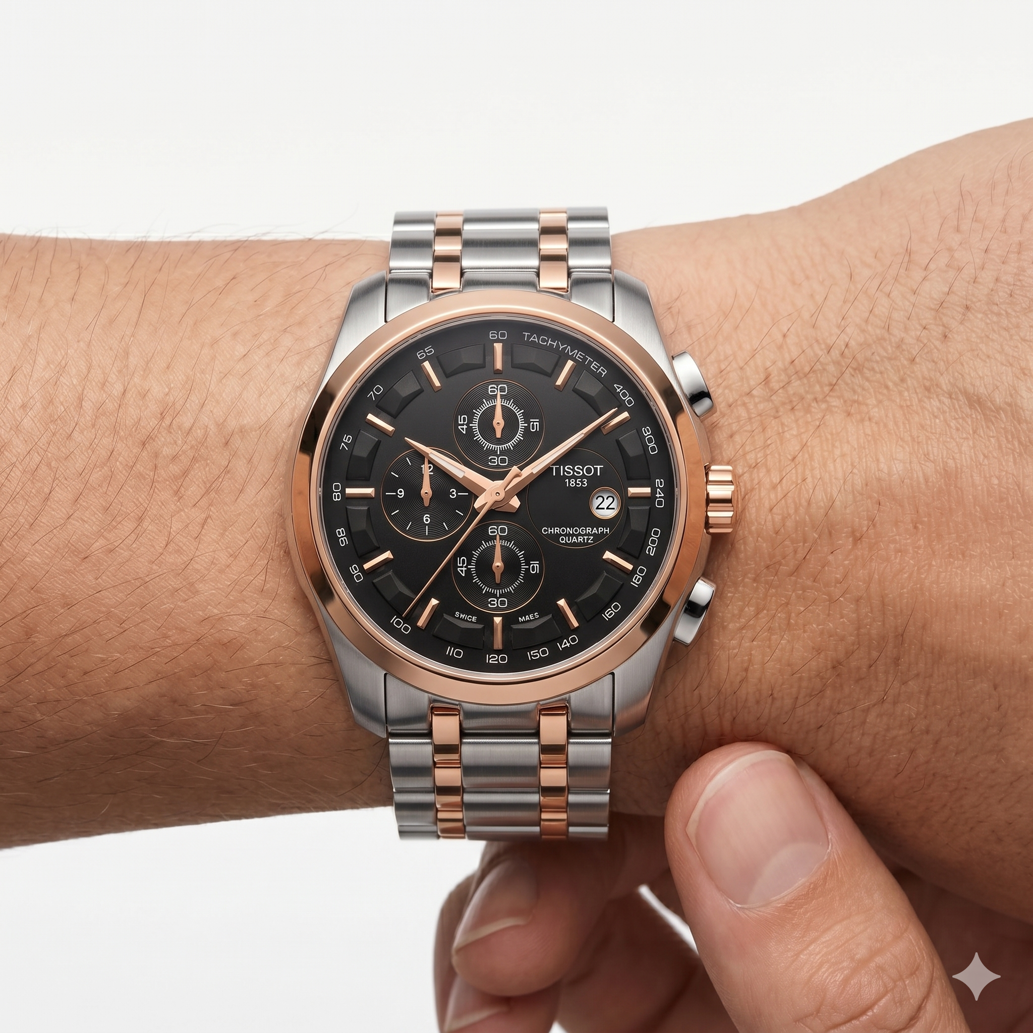 Tissot Chronograph: Rose Gold & Silver Stainless Steel ⌚⏱️✨