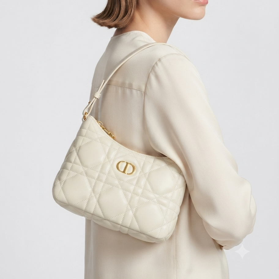 Dior Quilted Shoulder Bag with Gold Chain and Scarf Accessory ✨👜