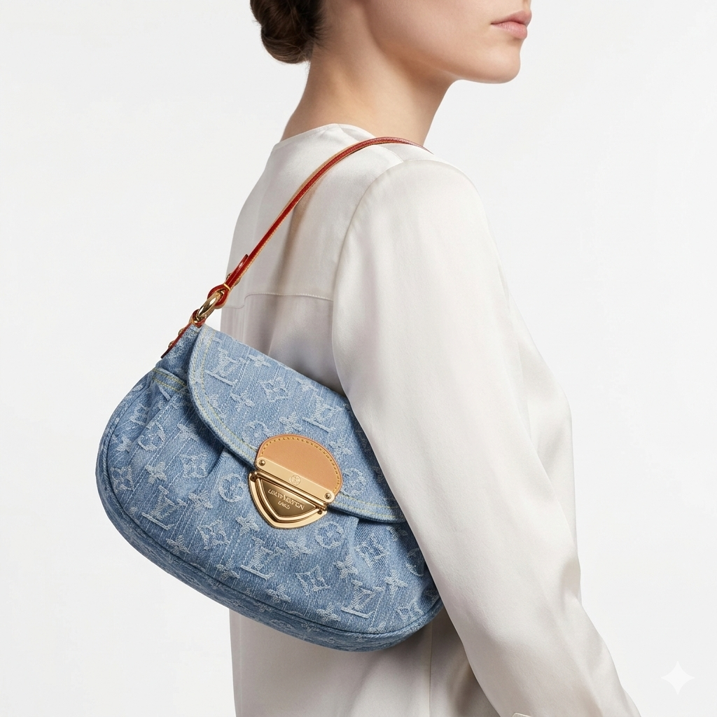 Louis Vuitton Monogram Denim Pleaty Bag with Extra Strap 👜💙✨